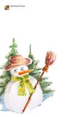Kerstkaart met een sneeuwpop met een bezem 2