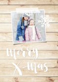 Kerstkaart met hout-look, eigen foto's & sneeuweffect 2