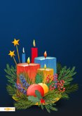 Kerstkaart met kaarsen, takjes en ballen 2