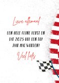 Kerstkaart met kerstman in een klassieke raceauto 3