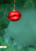 Kerstkaart met knalrode, zoenende lippen 2