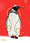 Kerstkaart met pinguïn met kerstlichtjes 2