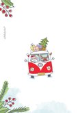 Kerstkaart met vw busje rijdend over de wereldbol 2