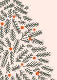 Kerstkaart minimalistische kersttakken oranje ballen 2