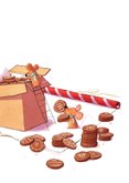 Kerstkaart muisjes die koekjes inpakken 2