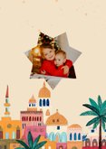 Kerstkaart oriëntaalse stad bethlehem onder sterren hemel 2