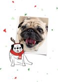 Kerstkaart puggy christmas humor met confetti 2