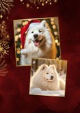 Kerstkaart rood 2027 met foto vuurwerk en sterren 2