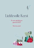 Kerstkaart ski landschap met vrouw in skipak 3