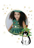 Kerstkaart vrolijke kerstdagen illustratie kat goud sterren 2