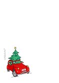 Kerstkaartje met 2CV met kerstboom achter het stuur 2