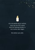 Kerstkaartje met illustratie drie kaarsen veel lichtpuntjes 3