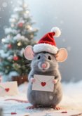 Kerstkaartje piepklein berichtje schattig muisje kerstmuts 2