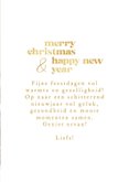 Kerstkaartje vier foto's gouden spetters merry christmas 3
