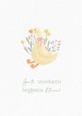 Klassiek wit geboortekaartje meisje met gansje en bloemen 2