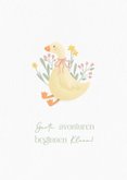Klassiek wit geboortekaartje meisje met gansje en bloemen 2