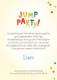 Leuke kinderfeestjekaart jump party met dino's en confetti 3