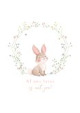 Lief geboortekaartje illustratie konijntje met bloemenkrans 2