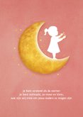 Lief geboortekaartje met een silhouet van meisje op een maan 2