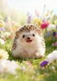 Lief verjaardagskaartje met egel tussen de bloemen 2