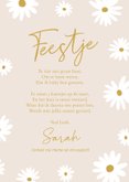 Lieve beige kinderfeestje uitnodiging met bloemetjes en goud 3