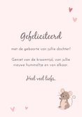 Lieve felicitatiekaart met muis en olifant geboorte meisje 3
