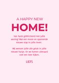 Lieve felicitatiekaart verhuizing met roze huisje en hartjes 3