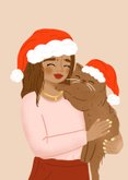 Lieve kerstkaart illustratie vrouw met kat 2