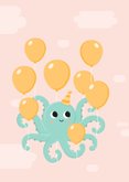 Lieve verjaardagskaart meisje met octopus aan ballonen 2