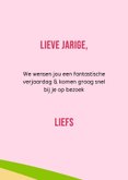 Lieve verjaardagskaart met vrolijke beer op scooter 3