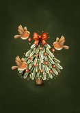 Magisch kerstkaartje kerstboom drie roodborstjes 2