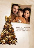 Moderne kerstkaart bruine kerstboom gouden strikken 2