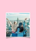 Moderne vakantiekaart met fotocollage roze label New York 2