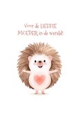 Moederdag kaart met schattige egel die een knuffel geeft 2