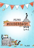 Moederdagkaart met moeder wasbeer en vrolijke wasbeertjes 2