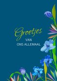 Mooie bloemenkaart met blauwe lelies op donker 3