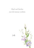 Mooie condoleancekaart met paarse bloemen witte ondergrond 3