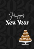 Nieuwjaarskaart happy new year oliebollen zwart 2026 2