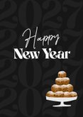 Nieuwjaarskaart happy new year oliebollen zwart 2027 2