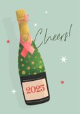 Nieuwjaarskaart illustratie champagne cheers 2025 sterren 2