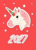 Originele kerstkaart met emoticon unicorn magical 2027 2