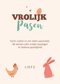 Paaskaart vrolijk pasen kip eieren paashaas bloemen foto 3