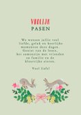 Paaskaartje vrolijk pasen paashaasjes en bloemen 3