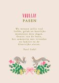 Paaskaartje vrolijk pasen paashaasjes en bloemen 3