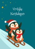 Pinguins op slee kerstkaart 2