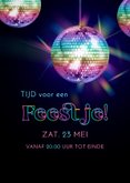 Retro uitnodiging discobal in lichtgevende regenboogkleuren 2