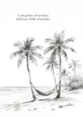 Rouwkaart schets strand met palmbomen hangmat 2