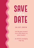 Save the date retro groovy grafisch trouwkaart roze hartjes 3