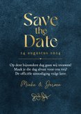 Save the date trouwkaart velvet blauw goud sierlijk 3