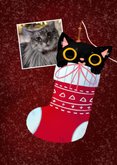 Staand kerstkaartje met een zwarte kat in sok. 2